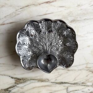 Vintage RWP Pewter Leaf Heart Chip Dip Serving Tray Dish Art Deco MCM